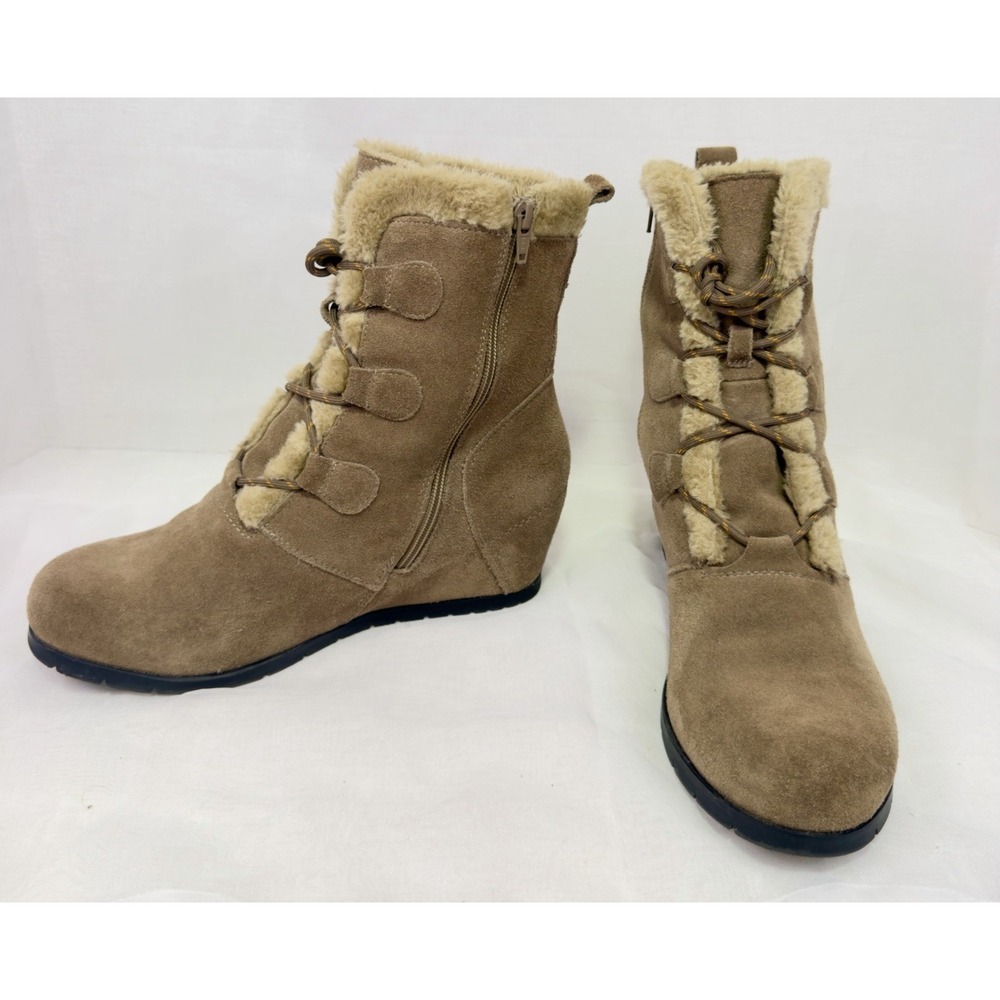 BareTraps Bonnie Women's 11M Tan Suede Wedge Boots Faux Fur Lined Winter
